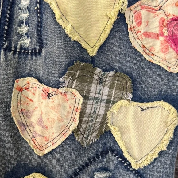 Blue Velvet Patchwork Denim Shorts/Jorts with Heart Accents - Picture 10 of 11